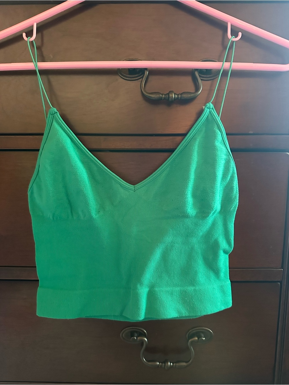 Free People Emerald Green V-Neck Spaghetti Strap Crop Top